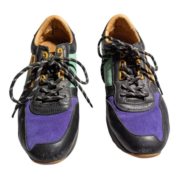 Two Thousand Never 70s Runner Black Leather Blue Suede Lace Up Sneakers Sz 5 - Picture 2 of 7